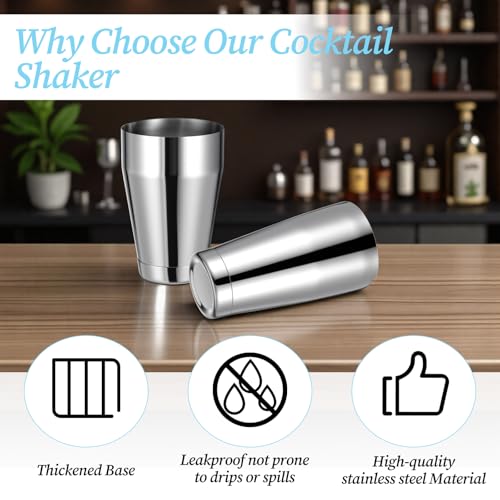 JJUNW 8Pcs Boston Cocktail Shaker, Professional Silver Stainless Steel Tins Bartender Kit with 18oz & 24oz Mixed Drink Sha...