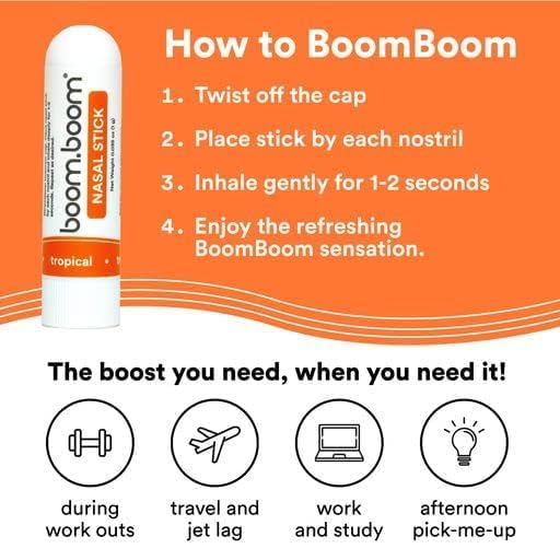 BoomBoom Nasal Stick | Vapor Flow Technology | Cool Refreshing Sensation | Natural Mood Boost | Simple Ingredients | Essential Oils + Menthol Inhaler (Mint, Wintermint, Tropical)