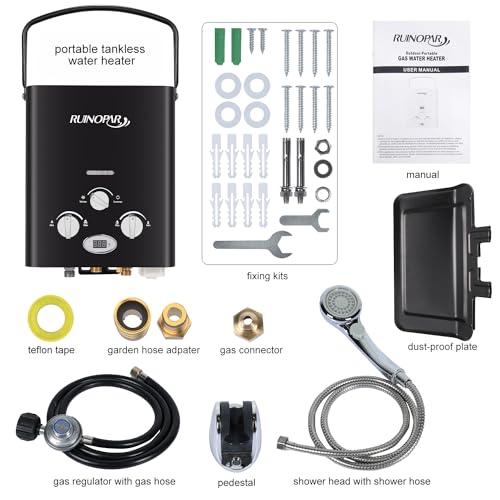 Portable Water Heater Propane Tankless - 6L 1.58GPM RV on demand Hot Gas Outdoor Digital Display Water Heater for Camping,...