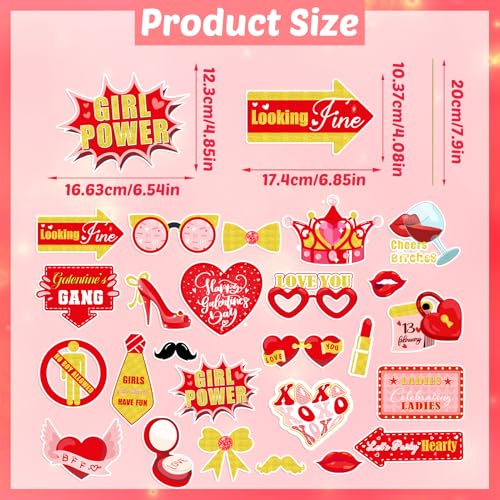 JXYCBZYing Red and Gold Galentine's Day Photo Booth Props - Pack of 24 | Galentines Day Props for Photography, Lovers Self...