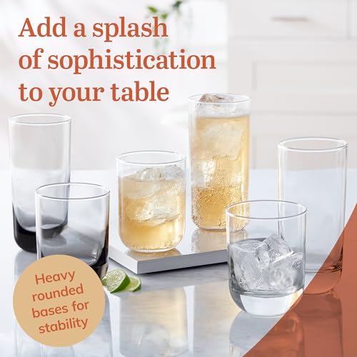 Libbey 31631 Polaris 16-Piece Tumblers and Rocks Glass Set, Drinkware Glasses Set of 15.2 Oz Tumbler & 11.1 Oz Rock Glasse...