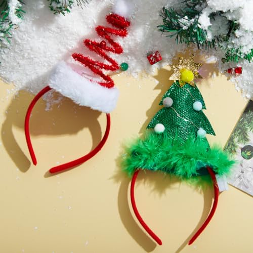 JOYIN 2 PCS Lighted Christmas Headbands with LED lights in Springy Santa Hat Tree Designs for Christmas and Holiday Partie...