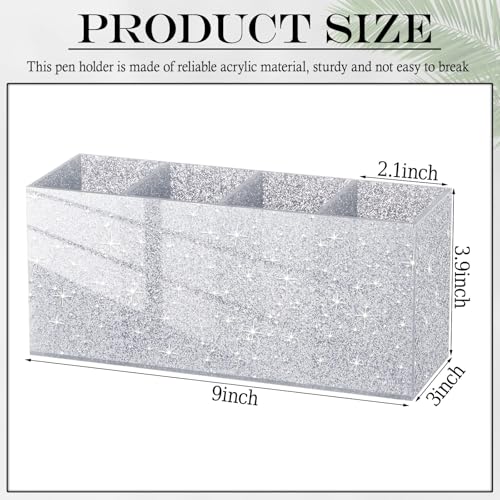 Jetec Acrylic Glitter Pen Holder 4 Compartments Bling Makeup Brush Stationery Organizer Pencil Holder for Desk Accessories...