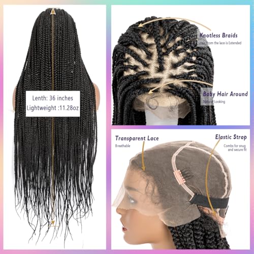 originea DAIXI 26'' Single Full Lace Box Braided Wigs for Black Women, Full Hand-Knitted Square Parted Synthetic Braided Lace Wigs with Baby Hair (Square Partition, 1B)