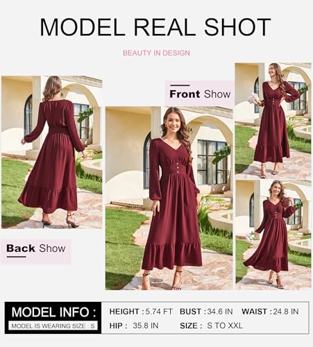 Dokotoo Womens Dresses Fashion 2025 Long Sleeve V Neck Maxi Dresses Elegant Casual Flowy Tiered Boho Beach Vacation Outifits