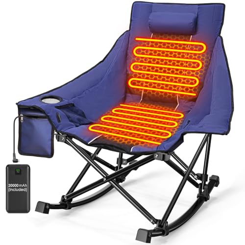 Slendor Oversized Heated Camping Chair with 2000mAh Battery, Padded & Pillow Heated Rocking Chair, 3 Adjustable Heat Setti...
