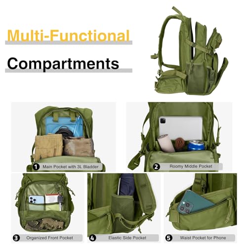 CVLIFE Tactical Hydration Backpack with 3L TPU Water Bladder, 22L Hiking Backpack for Men Women, Heavy Duty Molle Water Ba...
