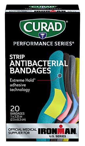 CURAD Performance Series Antibacterial Bandages, Extreme Hold Adhesive Technology, Standard Size Flexible Fabric Bandages ...