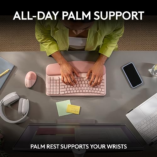 Logitech Wave Keys Wireless Ergonomic Keyboard with Cushioned Palm Rest, Comfortable Natural Typing, Easy-Switch, Bluetoot...