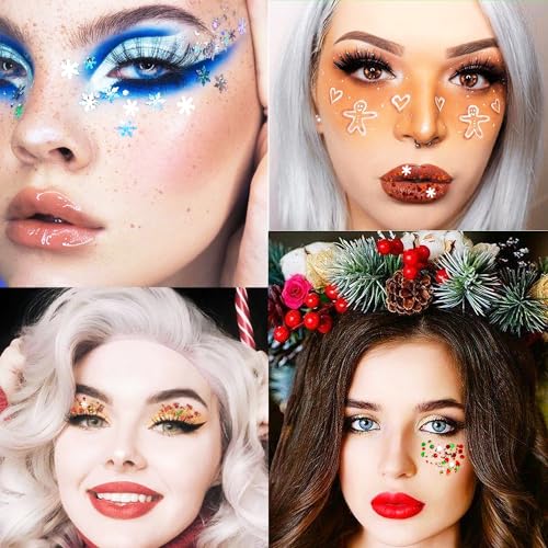 Christmas Body Glitter Gel SUPGIFT 4 Colors 8.5oz Holographic Chunky Mermaid Iridescent Laser Liquid Star Flower Leaf Sequ...
