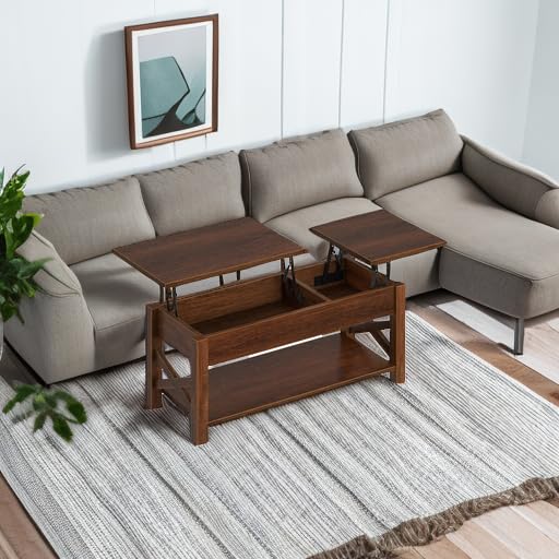 Rolanstar Coffee Table, 47.2" Lift Top with Hidden Compartment, 2 Way Lift Top Coffee Table with Open Shelf & X Wooded Support, Farmhouse Center Table for Living Room, Black