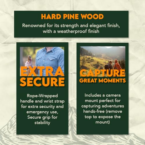 SE 3 Piece 55" Detachable Pine Wood Walking/Hiking Stick with Metal Tip, Reinforced Rubber Tip, and Water-Resistant Travel...