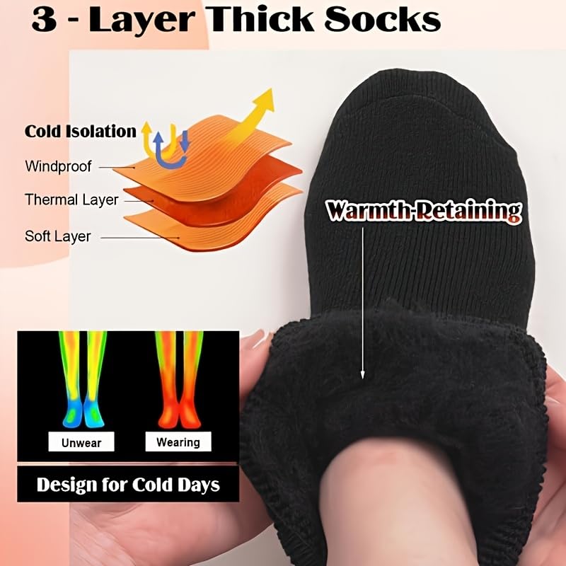 3 Pairs Black Socks for Men Thermal Socks for Men Extreme Cold Weather, Black Sock with Elastic Ribbed Cuff, Machine Washa...