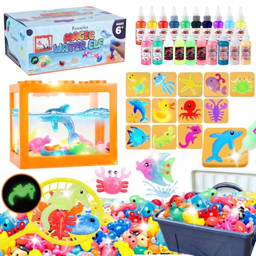 Magic Water Elf Toy Kit with Aquarium, Aqua Fairy Water Gel Kit Toys with 20 Non-Toxic Magic Gels & 12 Sea Animal Molds, D...