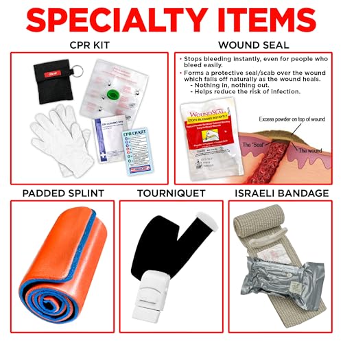 Rapid Care Premium Trauma First Aid Kit for Outdoors, Workplace, and Home - Exceed OSHA Guidelines and ANSI 2009 Standards...