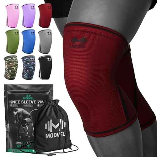 Modvel 7mm Neoprene Knee Sleeves for Men & Women Weightlifting & Powerlifting ? Compression Knee Sleeve Support for Squats, Gym, Training ? USPA, IPL Approved ? Large Red (Pair)