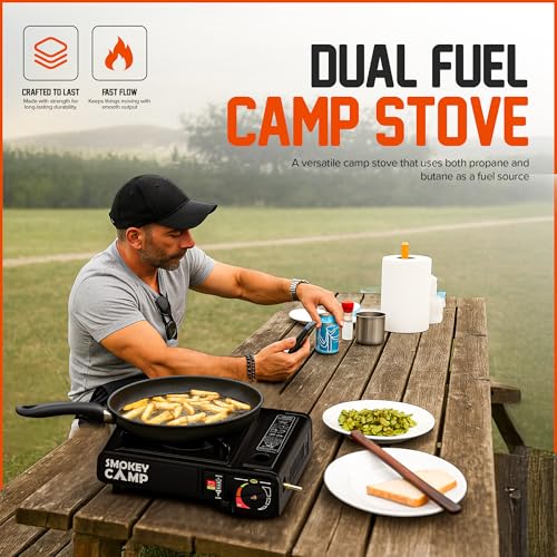 Portable Camping Stove with Plastic Suitcase 3000W Dual Fuel Compatable with Butane or Propane Fuel Tanks, Automatic Ignit...