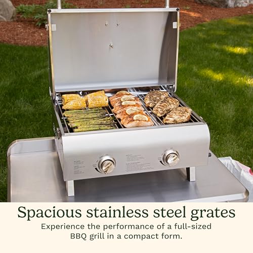 Cuisinart Chef's Style Tabletop Portable Propane Grill, 20,000 BTU Stainless Steel 2-Burner Outdoor Gas Grill for Camping,...