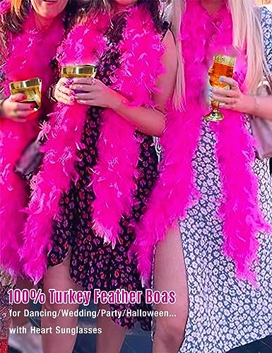 JICASTO Turkey Feather Boas, 60g 6.6ft Colors Boa with Heart Sunglasses for Women Dancing Wedding Party Cosplay Halloween