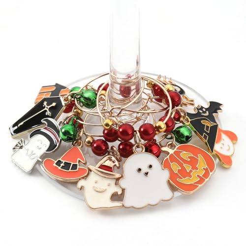 Kzikbxh12 Pcs Spooky Wine Glass Charms, Themed Stemware Markers and Drink Identifiers for Party Favors, Ghost Pumpkin Bat ...