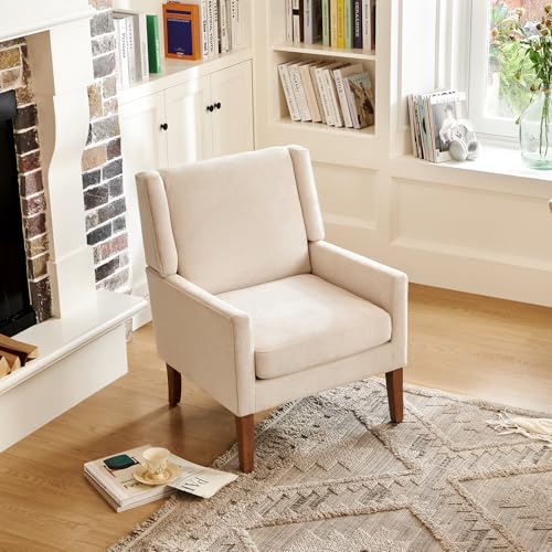 COLAMY Modern Wingback Living Room Chair, Upholstered Fabric Accent Armchair, Single Sofa Chair with Lounge Seat and Wood ...