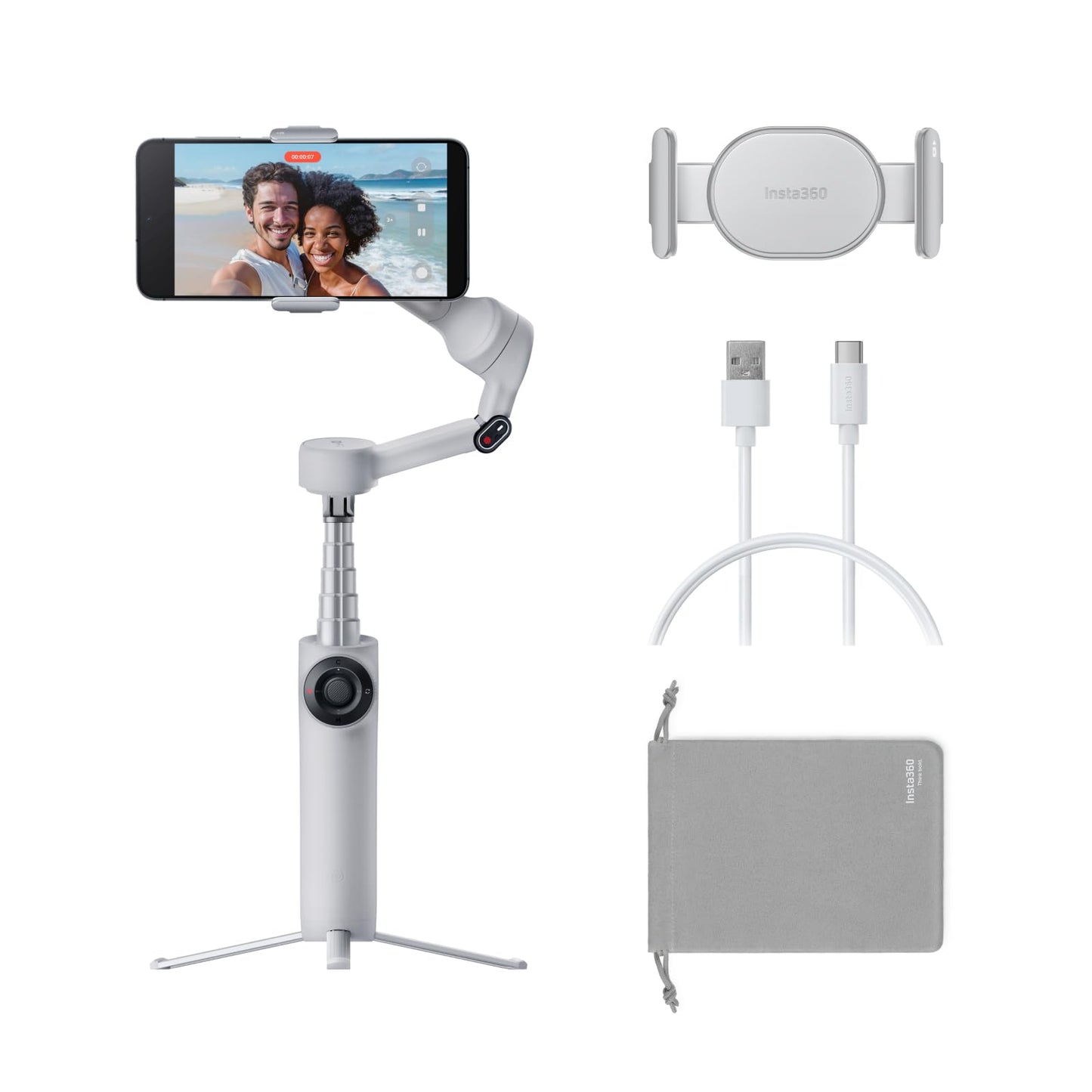 Insta360 Flow 2 Grey - Foldable Ai Phone Gimbal, Ai Tracking, Multi-Person Tracking, Built-In Tripod/Selfie Stick, Remote Contro