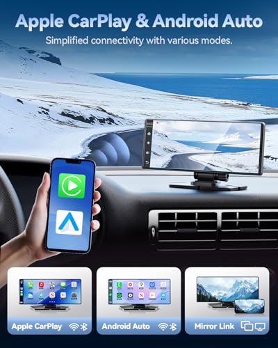 TERUNSOUl Carplay Screen for Car, 8.1" HD Portable Touch Screen Car Stereo with Android Auto, 4K Dash Cam, 1080P Backup Ca...