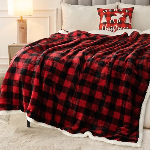 BEAUTEX Christmas Sherpa Fleece Throw Blanket, Super Soft Warm Buffalo Plaid Plush Blankets and Throws, Warm Winter Cozy F...
