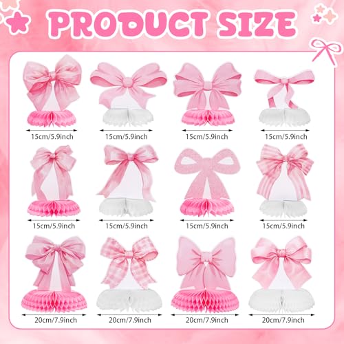 12 Pcs Pink Bow Party Honeycomb Centerpieces Pink Bow Table Centerpieces Coquette Theme Birthday Decorations Bow Party Dec...