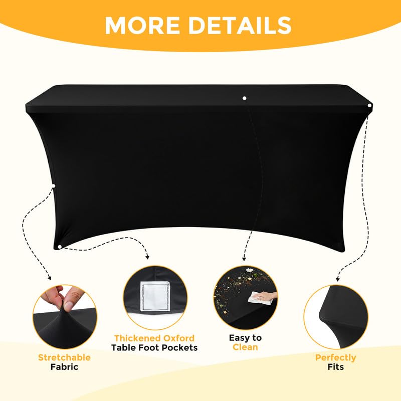 Lemict 1 Pack 8FT Rectangular Spandex Tablecloth,Wrinkle Resistant Fitted Cover for 96x30 inch Banquet Table Cloth, Washab...