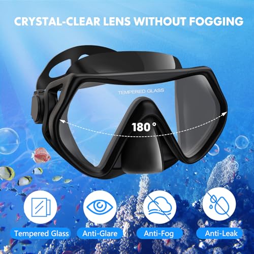 Snorkeling Gear for Adults, Snorkel Set Scuba Diving mask Dry-Top, Adult Swimming Goggles with Nose Cover, HD Tempered Gla...