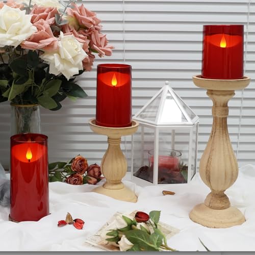 NURADA Flameless Candles with Remote Timer: 3D Wick Battery Operated Led Pillar Fake Candle Set for Wedding Birthday Valen...