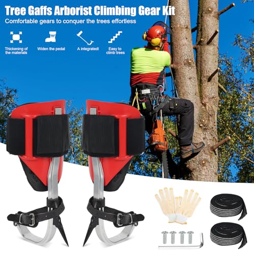 Tree Climbing Spikes Set for Tree Work, Adjustable Tree Climbing Gear with Safety Seat for Tree Climbing and 10FT Steel Wi...