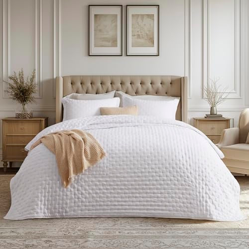 Bedsure Quilts Queen Size - Ultra Soft Quilt Bedding, White Bedspread Queen Size for Modern Bedroom, Lightweight All-Seaso...