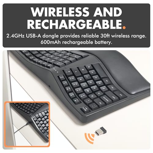 X9 Wireless Ergonomic Keyboard with Cushioned Wrist Rest - Type Comfortably Longer - Wireless Split Keyboard for Laptop, P...