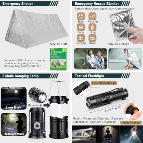Survival Kit, 262Pcs Survival Gear and Supplies with First Aid Kit Pouch and Crossbody Bag, Emergency Kit with Tent, Campi...