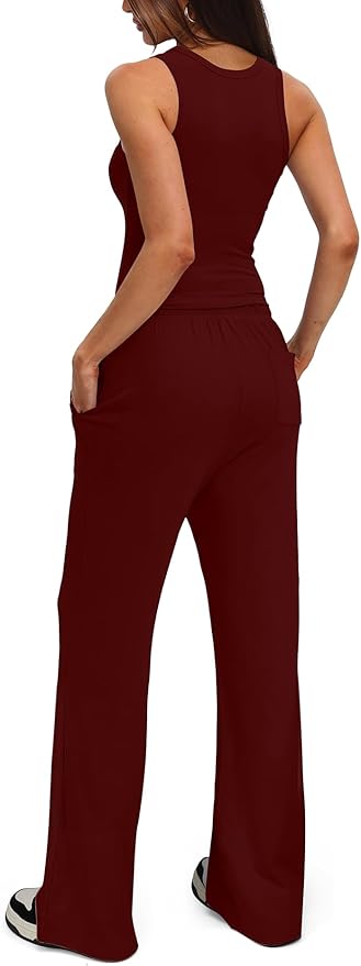 Darong Women's 2 Piece Outfits Lounge Sets Sleeveless Tank Tops Wide Leg Pants Sets Tracksuits Match Sets