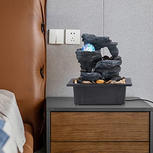 Amootek Tabletop Fountain Rotating Ball Rock Waterfall Fountain Office Includes Many Natural River Rocks Decorated with Co...