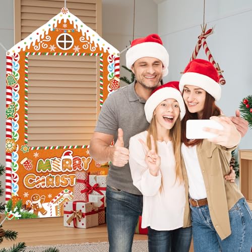 Christmas Party Decorations Christmas Photo Booth Backdrop Large Gingerbread House Xmas Photo Background Banner for Holida...
