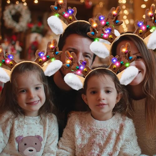 nuihoil Reindeer Antlers Headband Light Up Christmas Party Favors Fluffy Deer Costume Headbands for Women