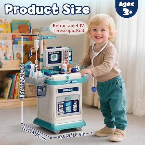 Lehoo Castle Doctor Kit for Toddlers 3-5, Kids Doctors Play Set, Mobile Cart with Lights and Sound, Pretend Play Stethosco...