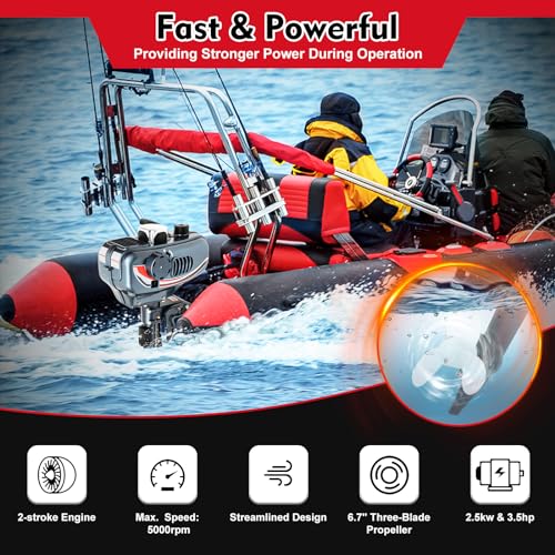 3.5HP Outboard Motor, 2-Stroke 49cc Outboard Engine Gasoline Motorboat Engine Outboard, Outboard Trolling Motor For Fishin...