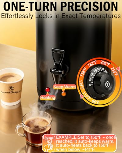 Electric Insulated Beverage Dispenser With Heating – 75 Cup Hot & Cold Drink Water Urn with Spigot – 12 L / 3.2 Gallon Sta...