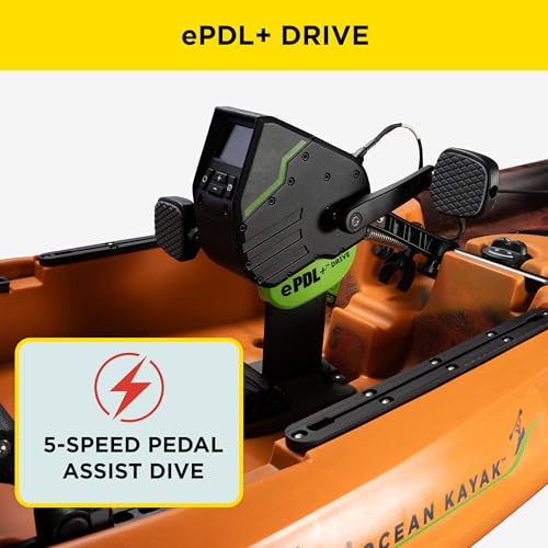 Old Town Ocean Kayak Malibu ePDL+ 120 Solo Sit-on-Top Recreational Kayak with Motor Power-Assisted Pedal and Cruise Contro...