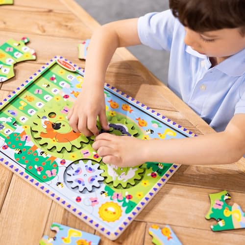 Melissa & Doug Wooden Animal Chase Jigsaw Spinning Gear Puzzle – 24 Pieces Wooden Puzzle for Toddlers and Preschoolers, fo...