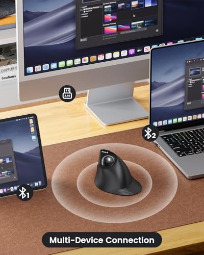ProtoArc Vertical Wireless Trackball Mouse, EM05 NL Bluetooth Ergonomic Rollerball Mouse Rechargeable Computer Laptop Thum...