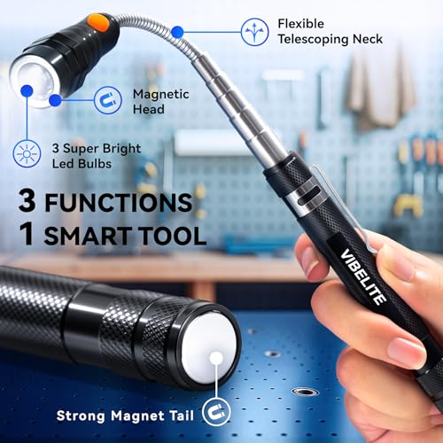 VIBELITE Extendable Magnetic Flashlight with Telescoping Magnet Pickup Tool- Cool Gadget Valentines Day Gifts for Him, Me...