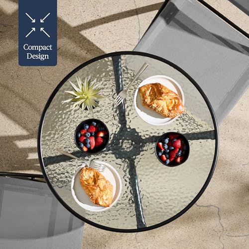 Best Choice Products 3-Piece Patio Bistro Dining Furniture Set w/Glass Tabletop, 2 Folding Chairs, Steel Frame, Polyester ...