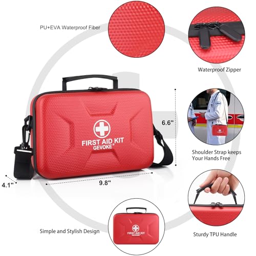 Gevoke 410 Piece Waterproof Hard Shell First Aid Kit for Home, Car, Travel, Camping, Truck, Hiking, Sports, Office, Vehicl...