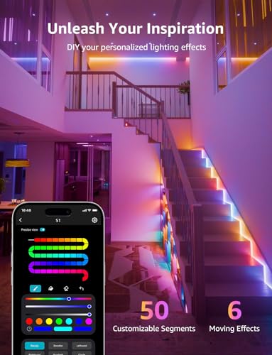 Lepro S1 AI LED Strip Lights for Bedroom - 32.8ft Smart RGB Light Strips with IC and Rainbow Chasing Effects, Color Segmen...